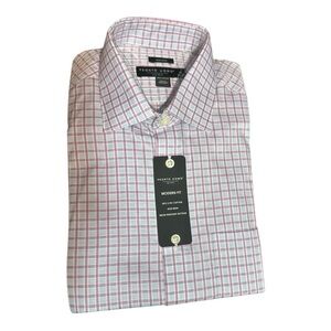 Pronto Uomo Modern Fit Dress Shirt 16 34/35 | Non-Iron |Pink, blue & white plaid